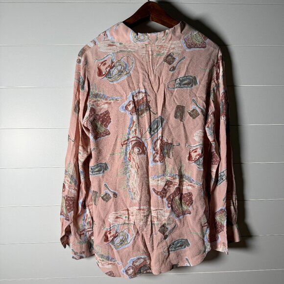 Lady Reiner Cowgirl Couture Long Sleeve Button Up Shirt Peach Size Large - Picture 4 of 7